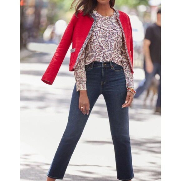 Talbots Paisley Printed Tiered Ruffle Front Blouse Size 1X Red White Blue Plus - Picture 7 of 12